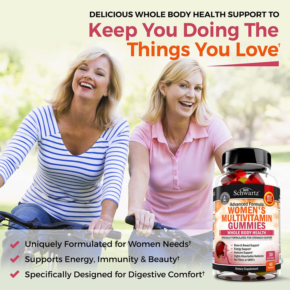 BioSchwartz Women's Multivitamin Gummies bottle back showing ingredients and purity notes