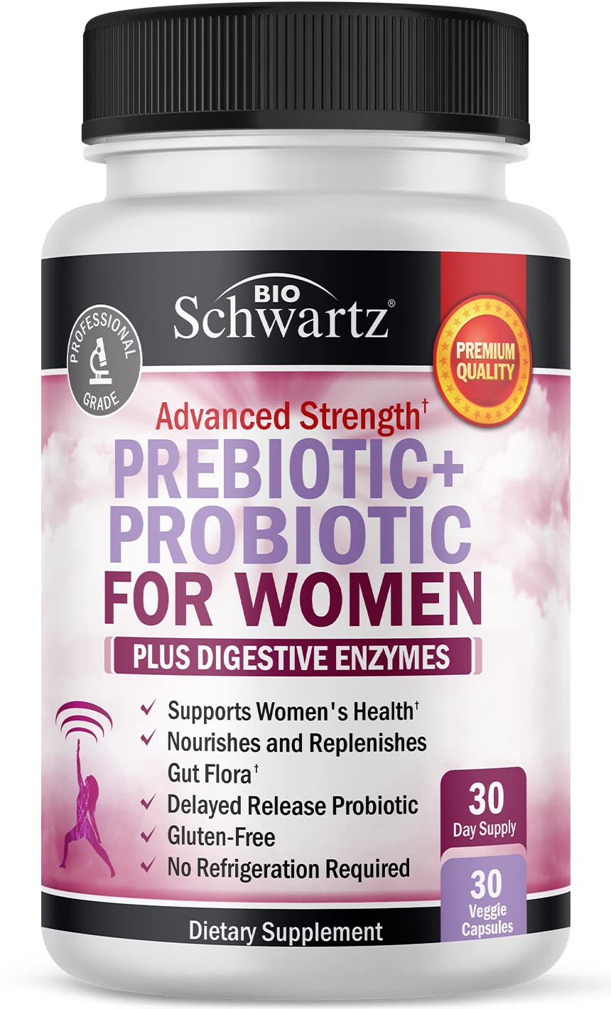 BioSchwartz women's prebiotics and probiotics bottle supports balanced daily wellness