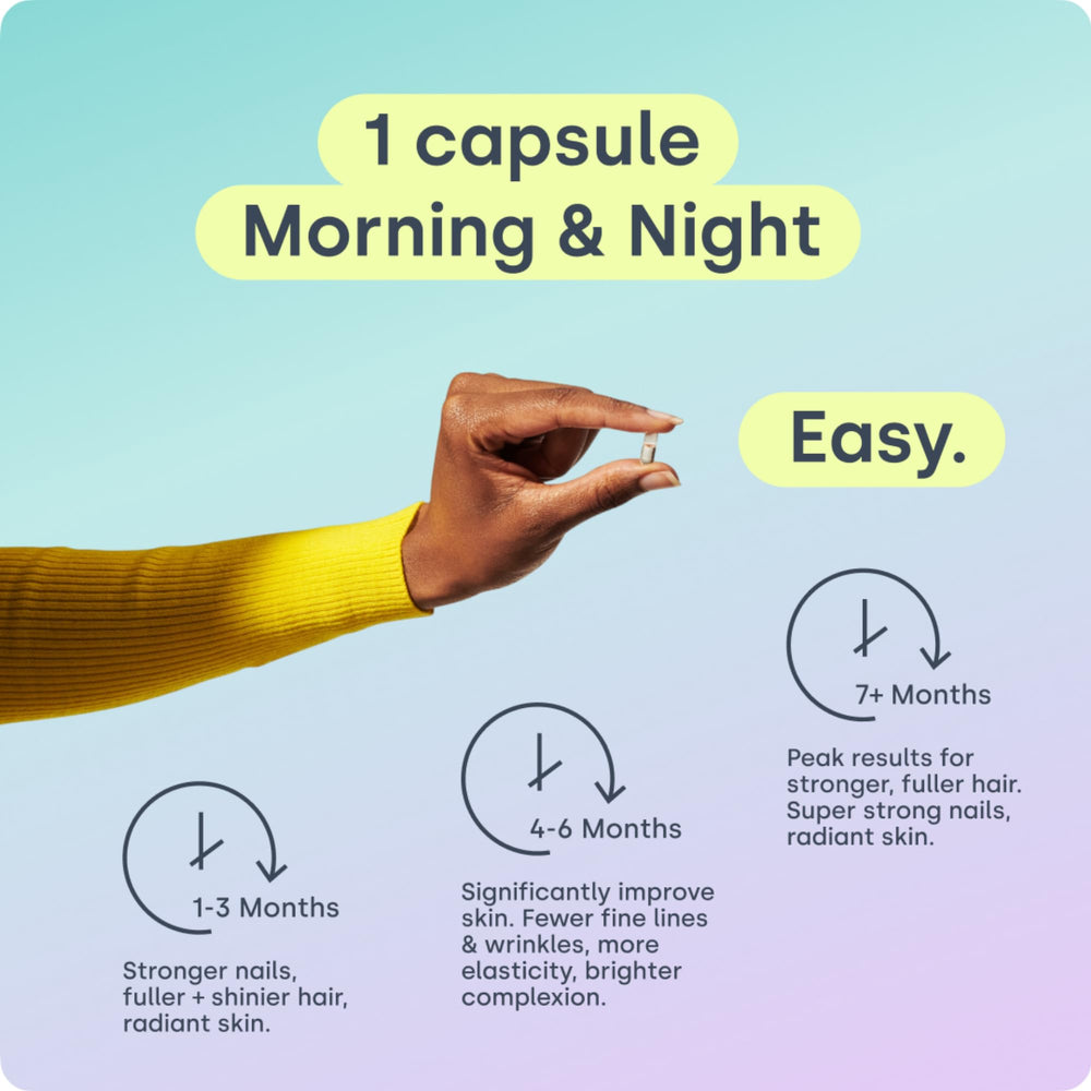 Biosil bottle beside glass of water for daily intake.