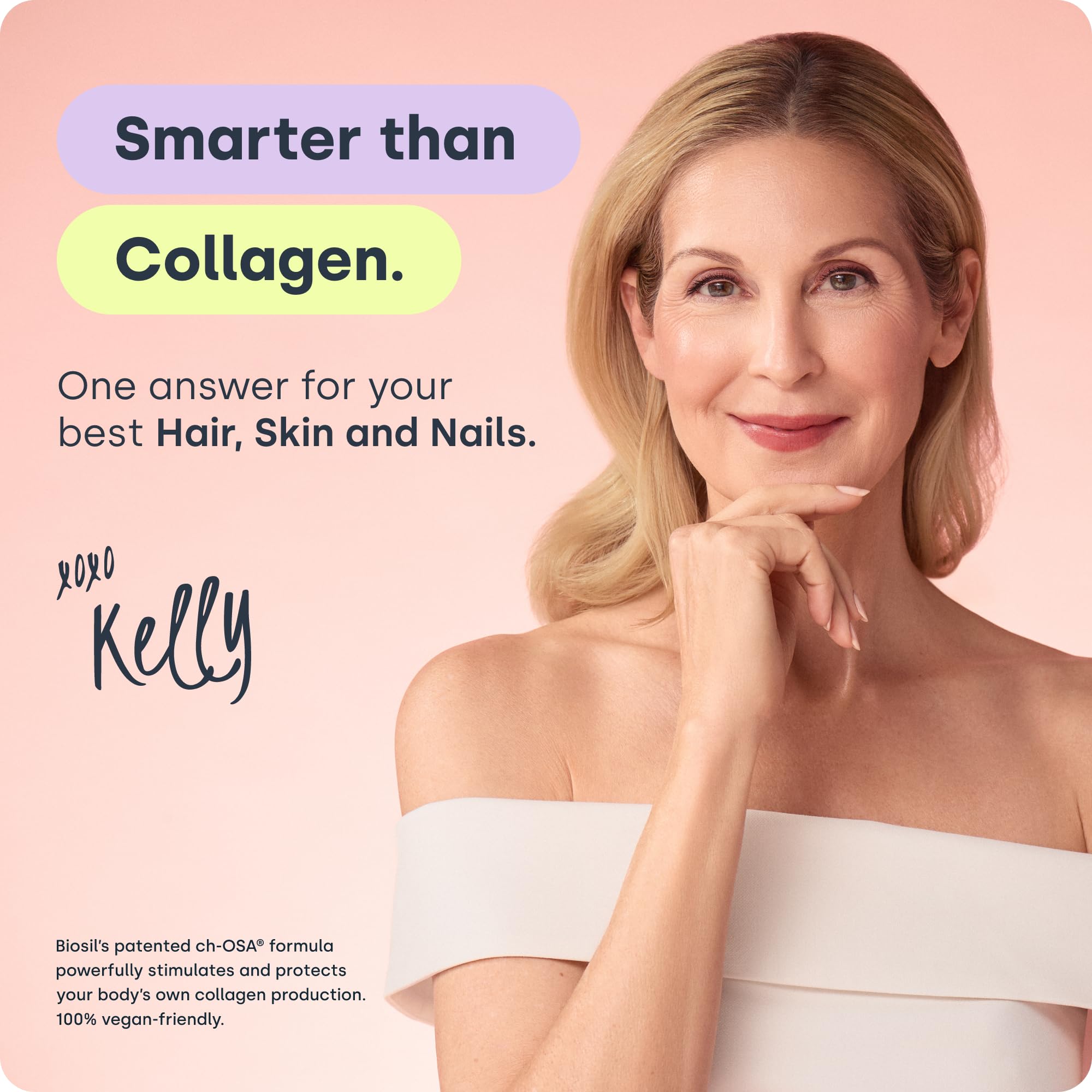 Biosil Collagen Booster bottle label close-up highlighting the patented ch-OSA ingredient
