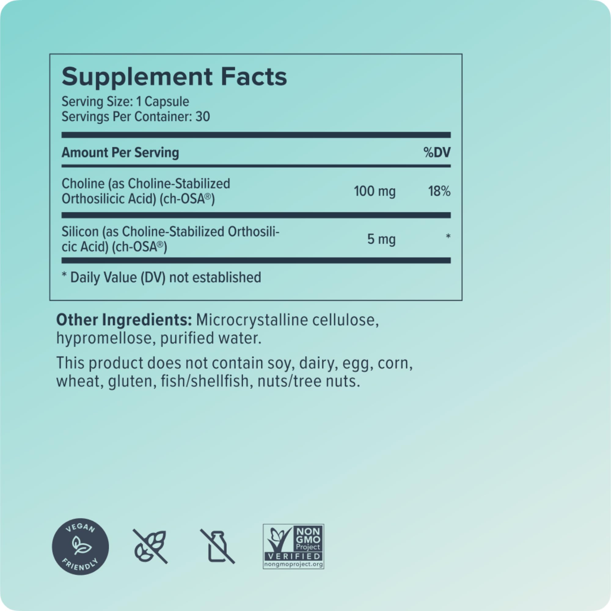 Biosil Collagen Booster ingredients panel lists vegan and GMO-free components