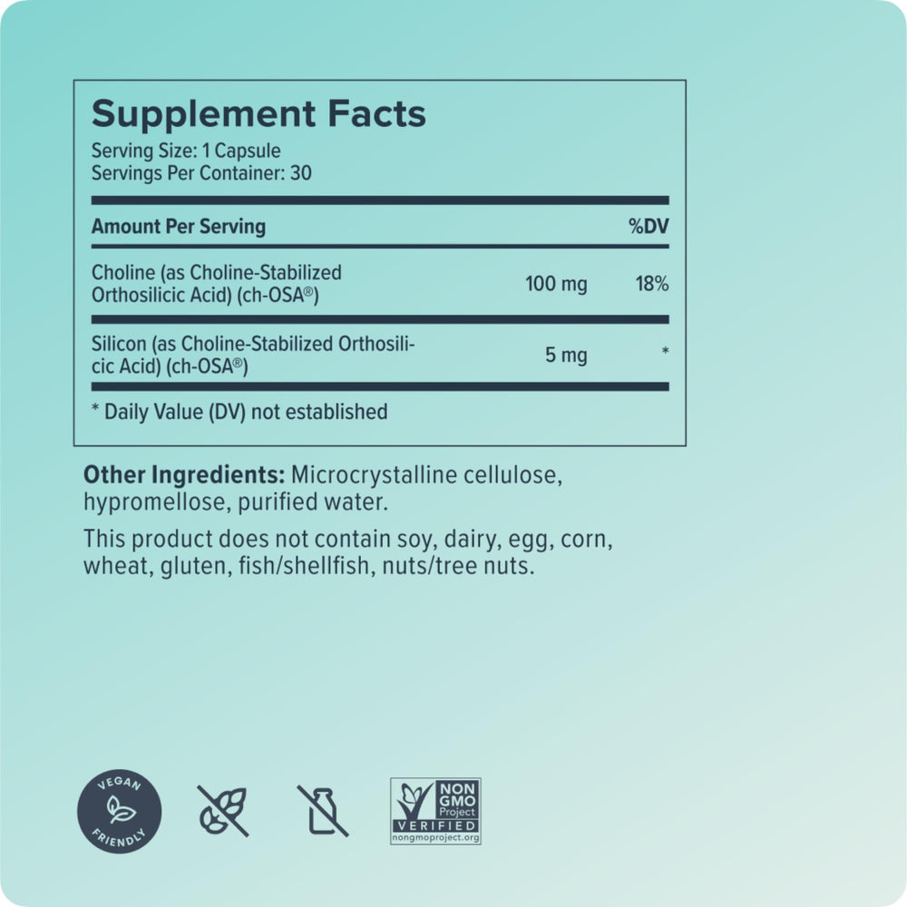 Biosil Collagen Booster ingredients panel lists vegan and GMO-free components