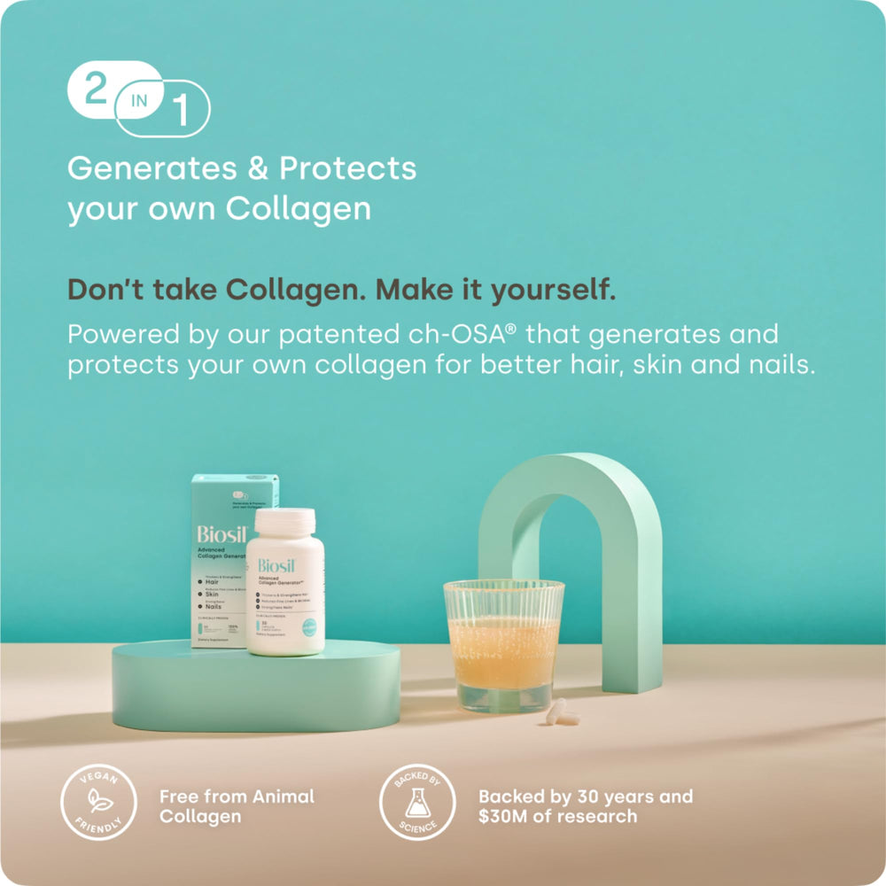 Biosil Collagen Booster packaging on vanity and display.