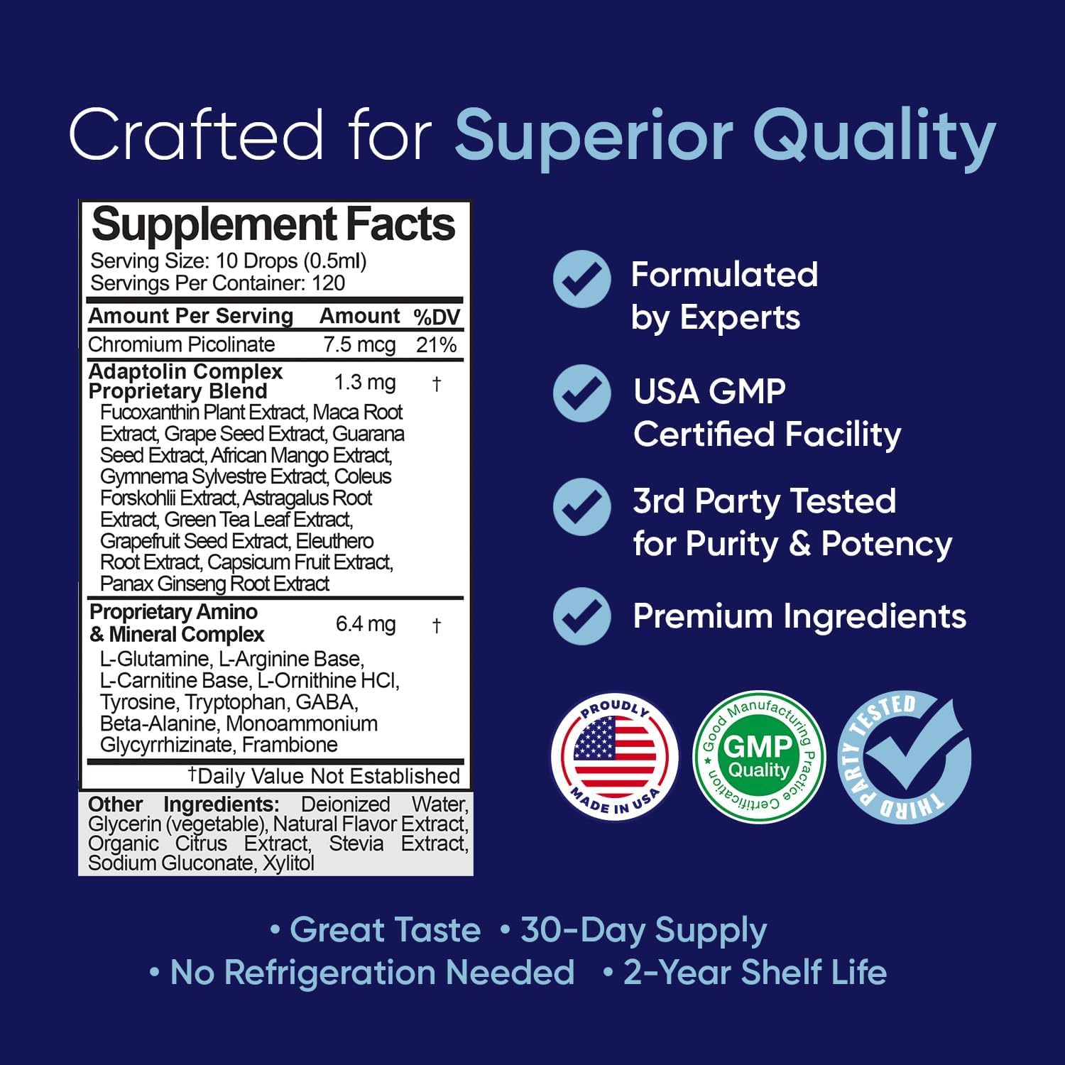 BioSource Labs Complex Diet Drops manufactured in the USA in cGMP facilities.