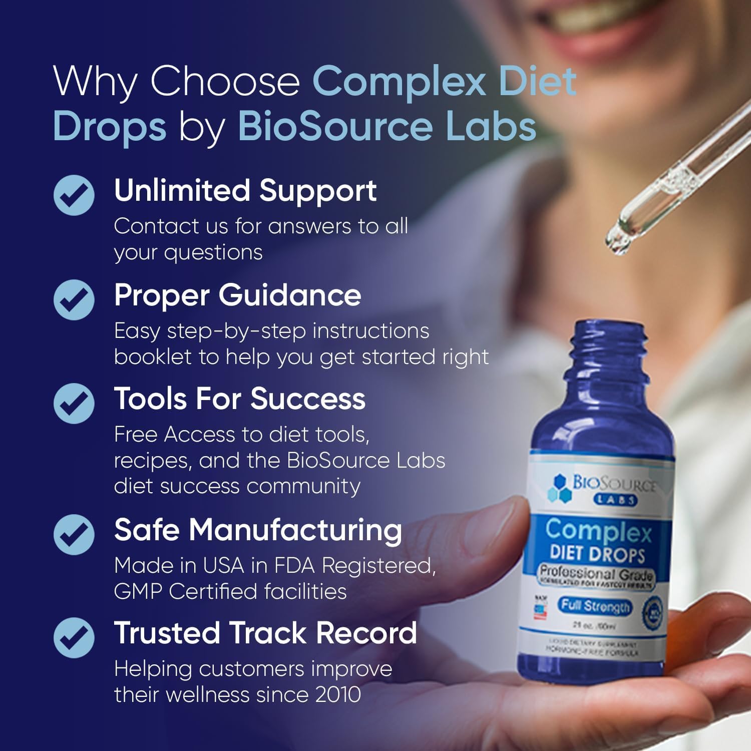 BioSource Labs Complex Diet Drops support team assisting customers with goals.