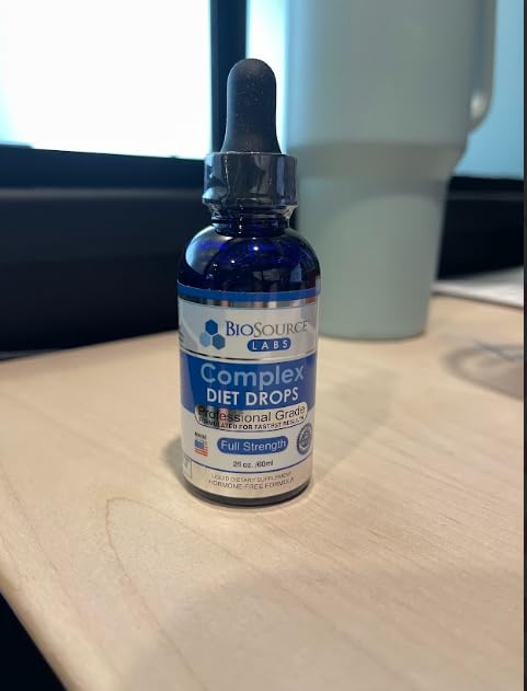 Third-party tested badge on BioSource Labs Complex Diet Drops packaging for quality assurance