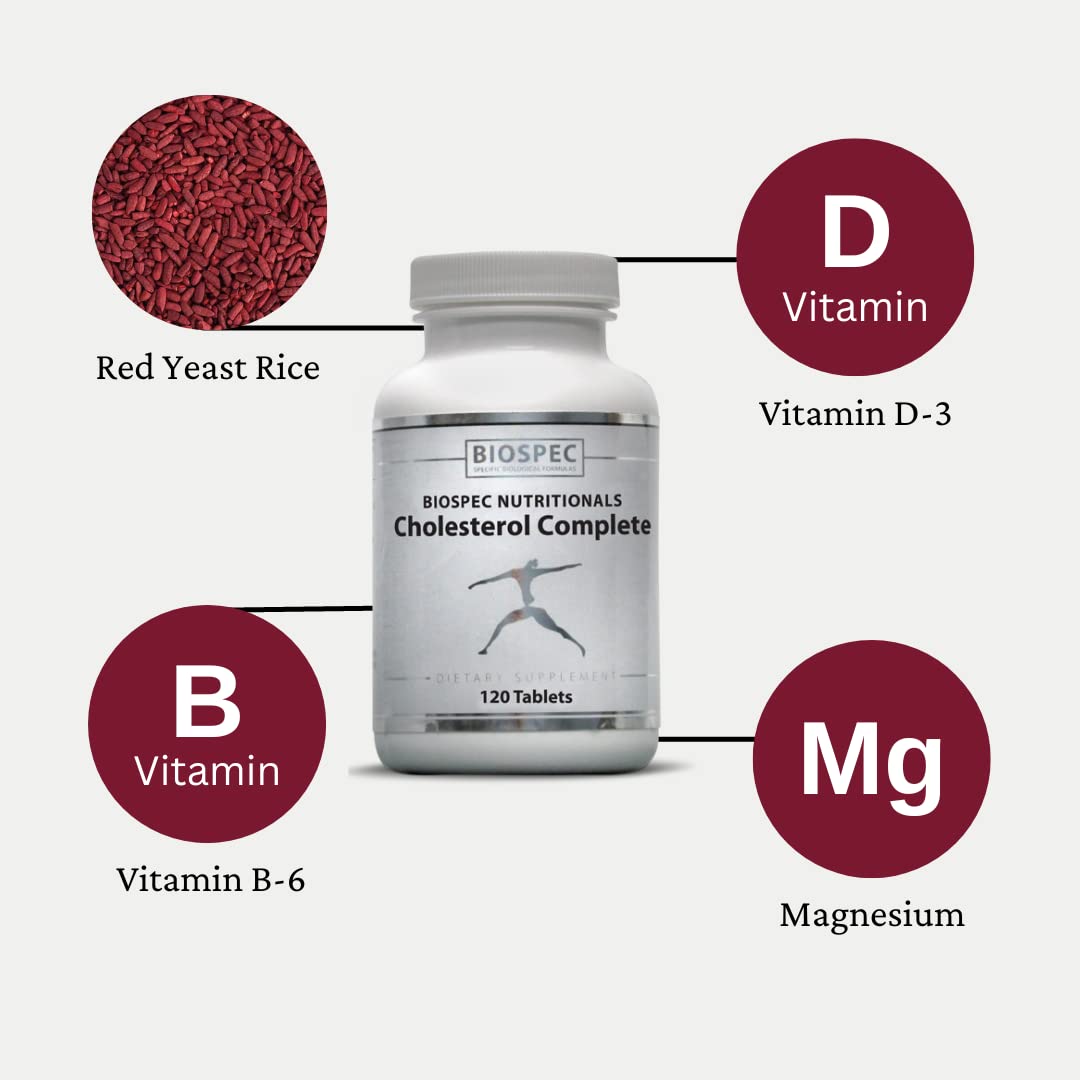 BIOSPEC NUTRITIONALS Cholesterol Complete hawthorn illustration conveying traditional heart-support benefits.