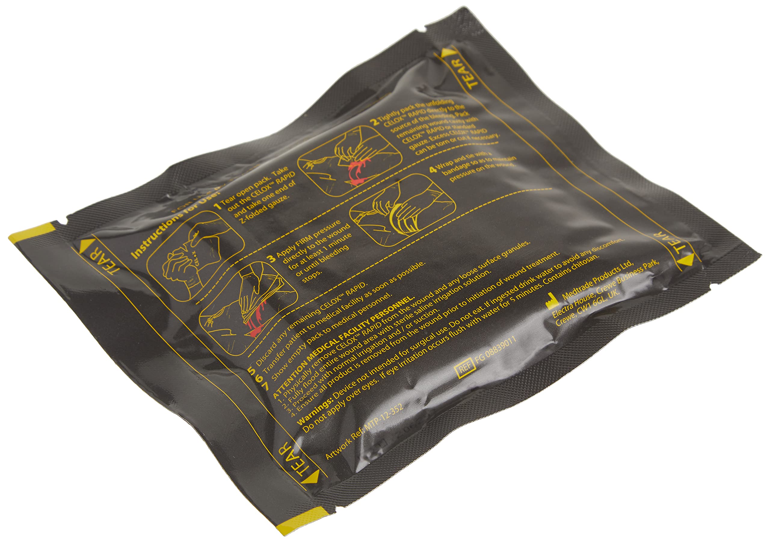 Biostat Celox Rapid Z-Folded Gauze in use on high-pressure bleeding