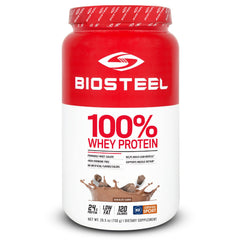 BIOSTEEL Sports Chocolate Whey scoop for post-workout recovery.