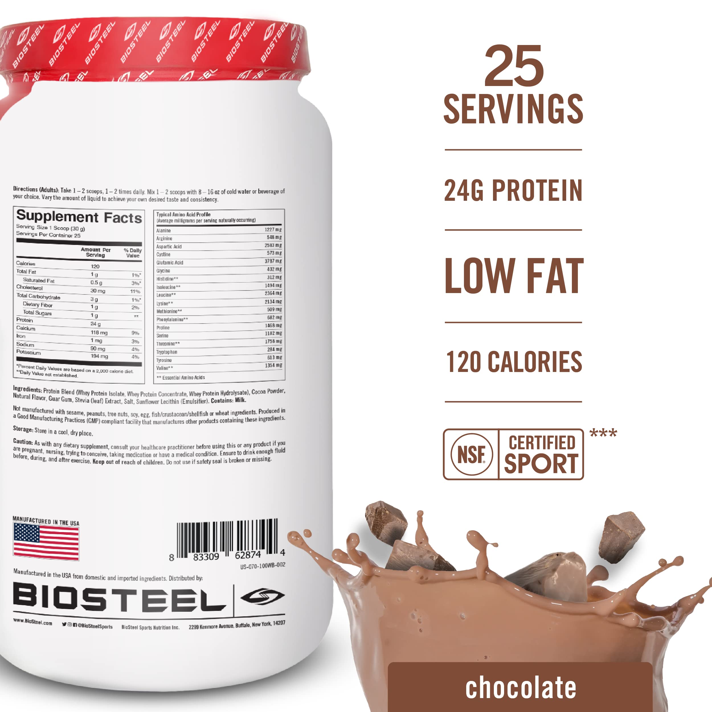 BIOSTEEL Chocolate Whey shake in glass supports muscle recovery and energy.