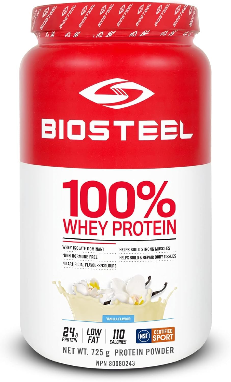 BIOSTEEL Vanilla Whey Nutrition Facts focuses on low carb, low calorie profile.