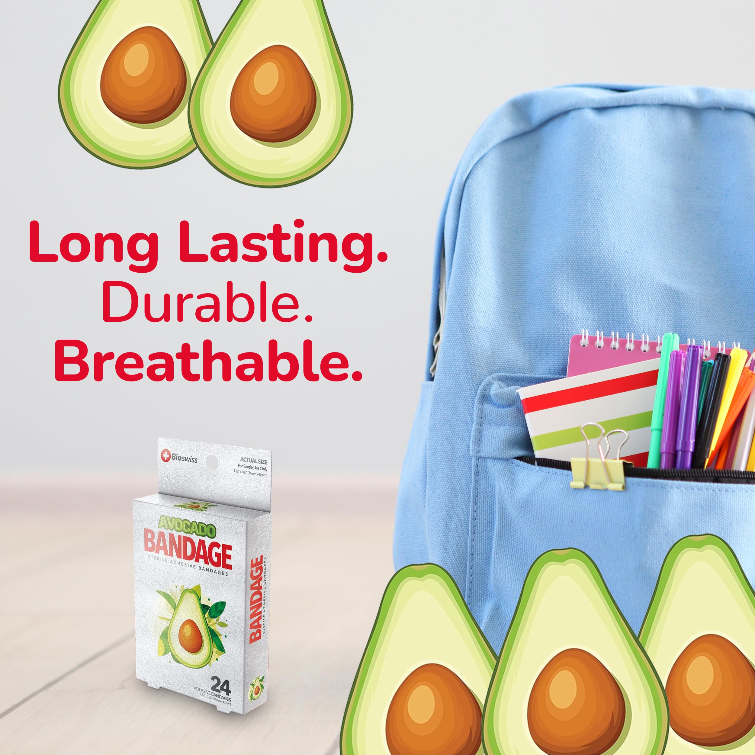 BioSwiss avocado bandages feature colorful designs that ease wound care