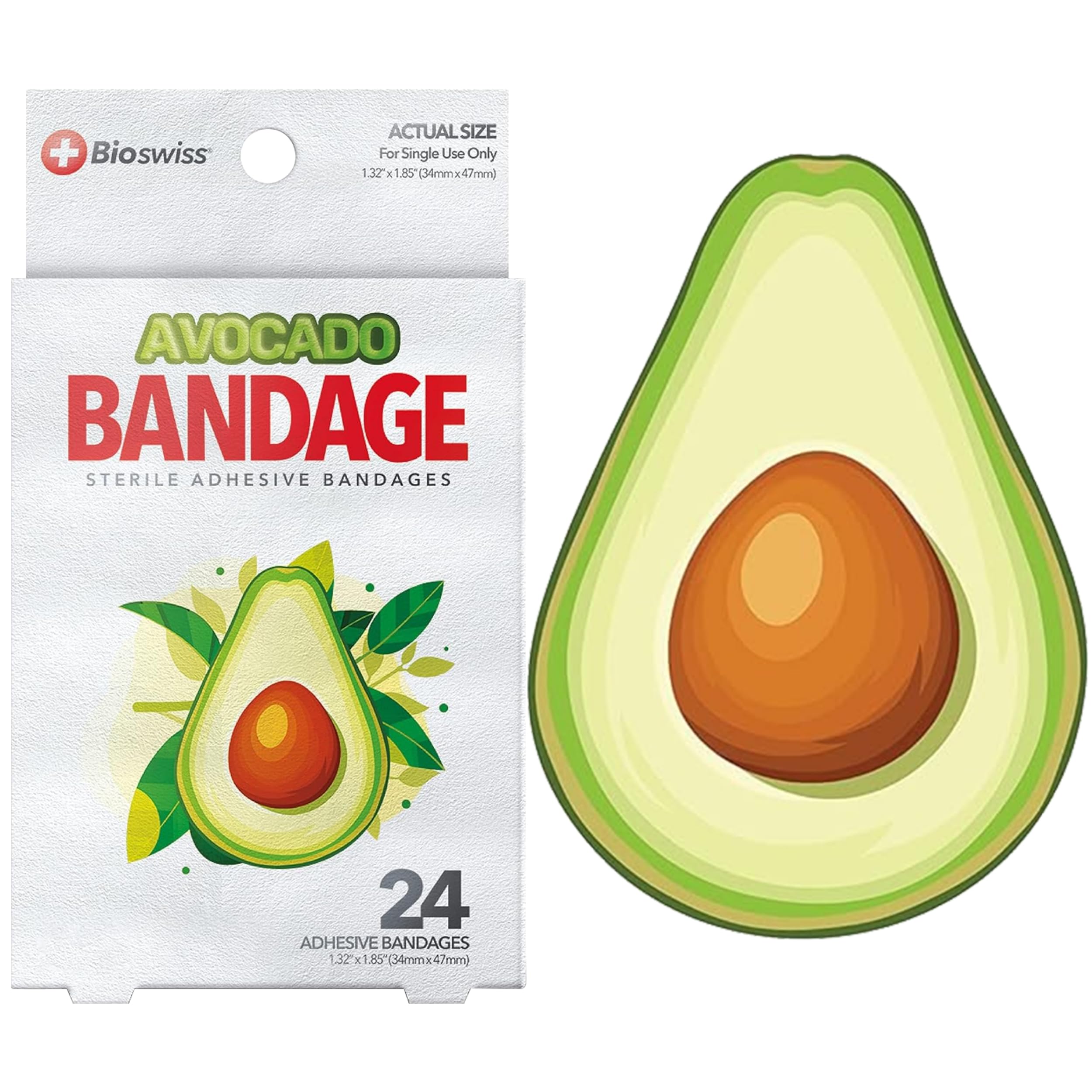 BioSwiss avocado-shaped bandages in packaging for hygienic ready-to-use first aid
