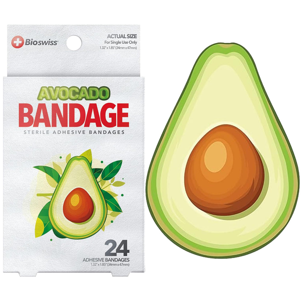 BioSwiss avocado-shaped bandages in packaging for hygienic ready-to-use first aid