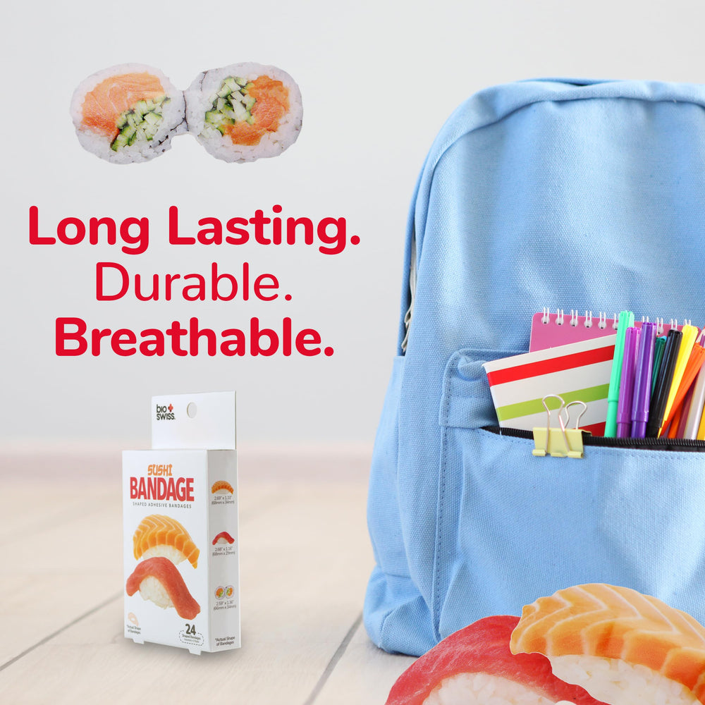 BioSwiss Sushi Bandages feature non-stick pads for easy removal