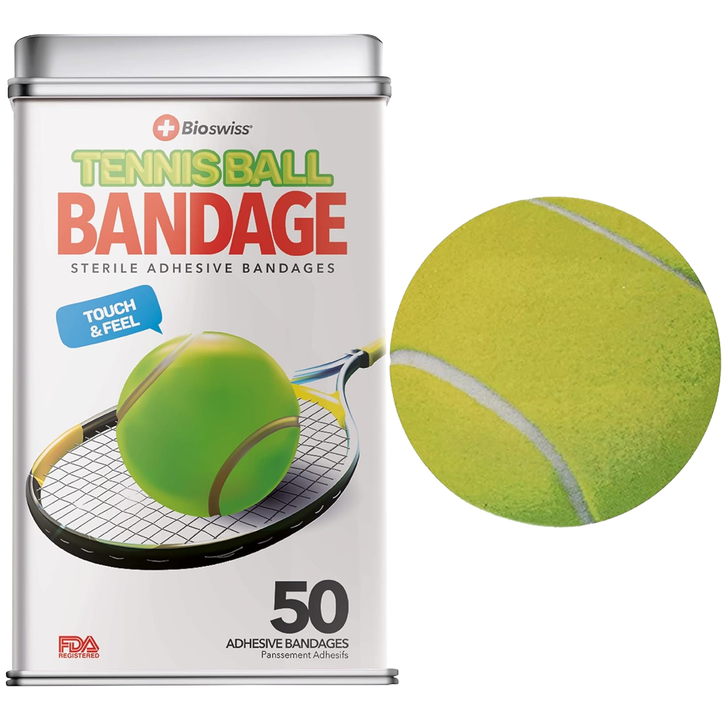 BioSwiss vendajes forma pelota tenis, 50 unidades, ideal para protección de cortes en casa.