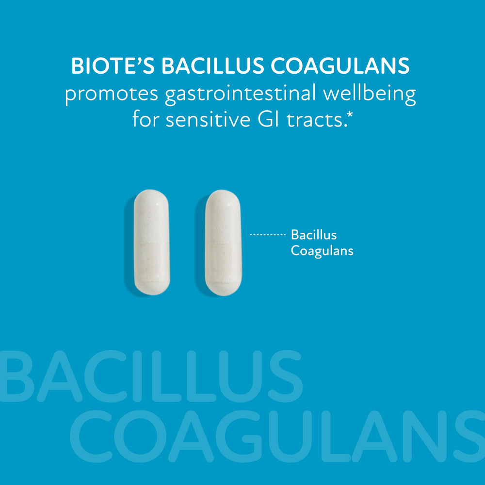 Biote Bacillus Coagulans capsules arranged for a simple daily routine