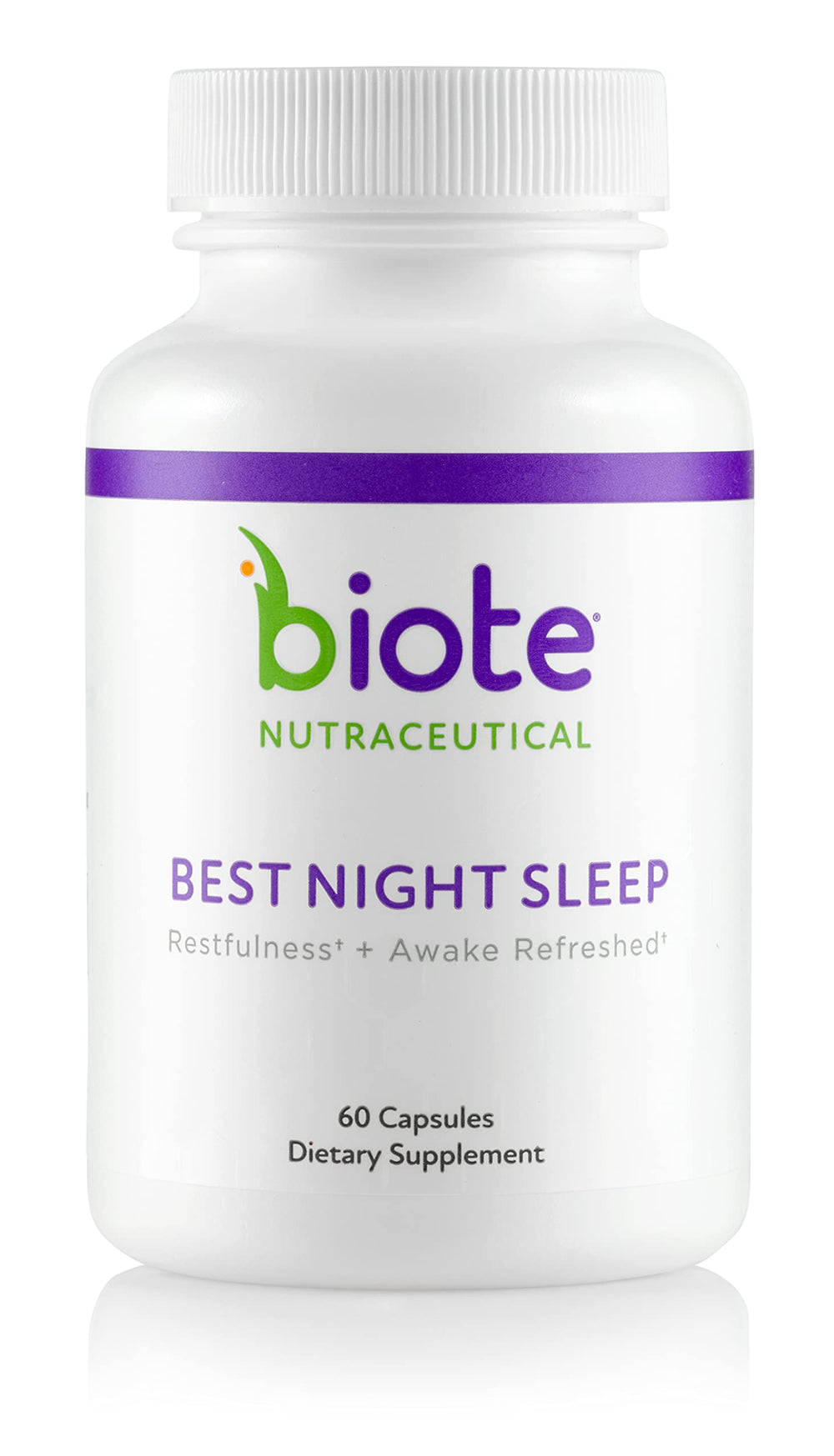 Biote Best Nights Sleep bottle on nightstand promoting restful evenings.