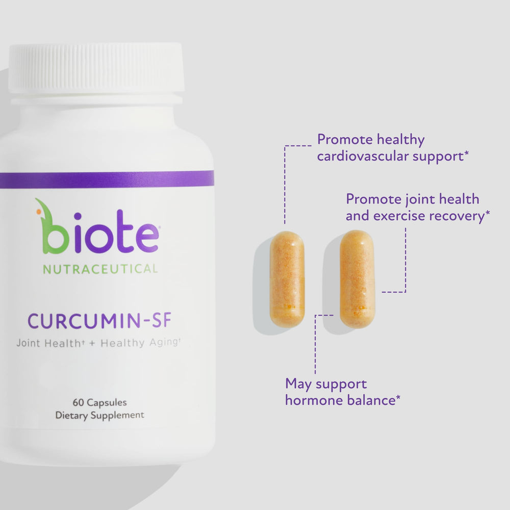 Biote Curcumin SF label detail highlighting free-from ingredients.