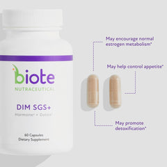 Biote DIM SGS+ bottle pour demonstrates convenient dosing for ongoing wellness.