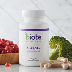 Biote DIM SGS+ capsules closeup suggests easy daily appetite control.