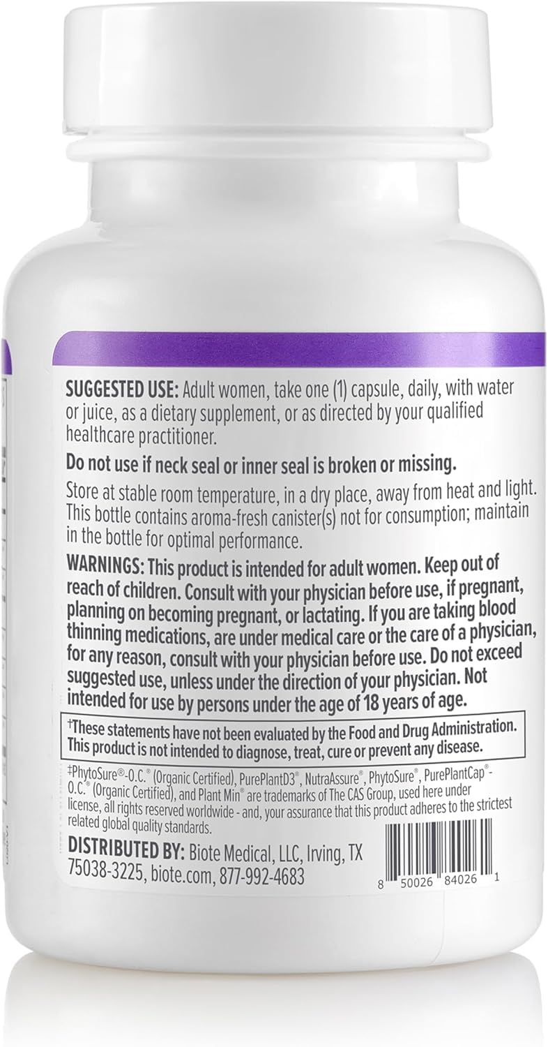 Clear Biote HER-T dosage instructions card included in the bottle.