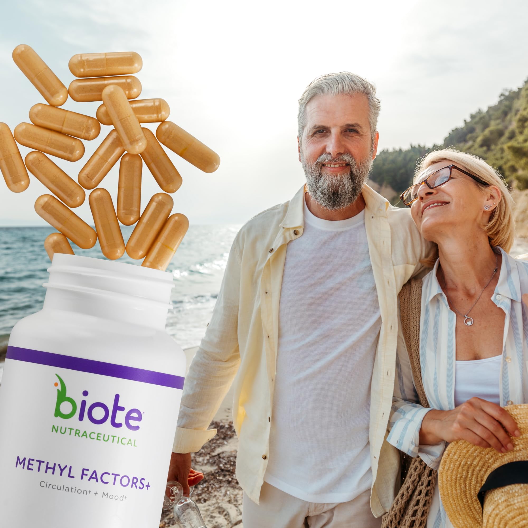 Biote Methyl Factors+ back label notes dairy-free, soy-free, gluten-free formula