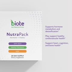 Biote NutraPack bottle and box arrangement showcases convenient packaging for busy mornings.