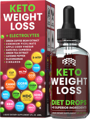 BIOTEQUELAB Keto Weight Loss Drops bottle pour showing metabolism support for daily use