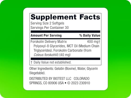 Biotest Carbolin 19 bottle back label detailing ingredients and 40 mg forskolin