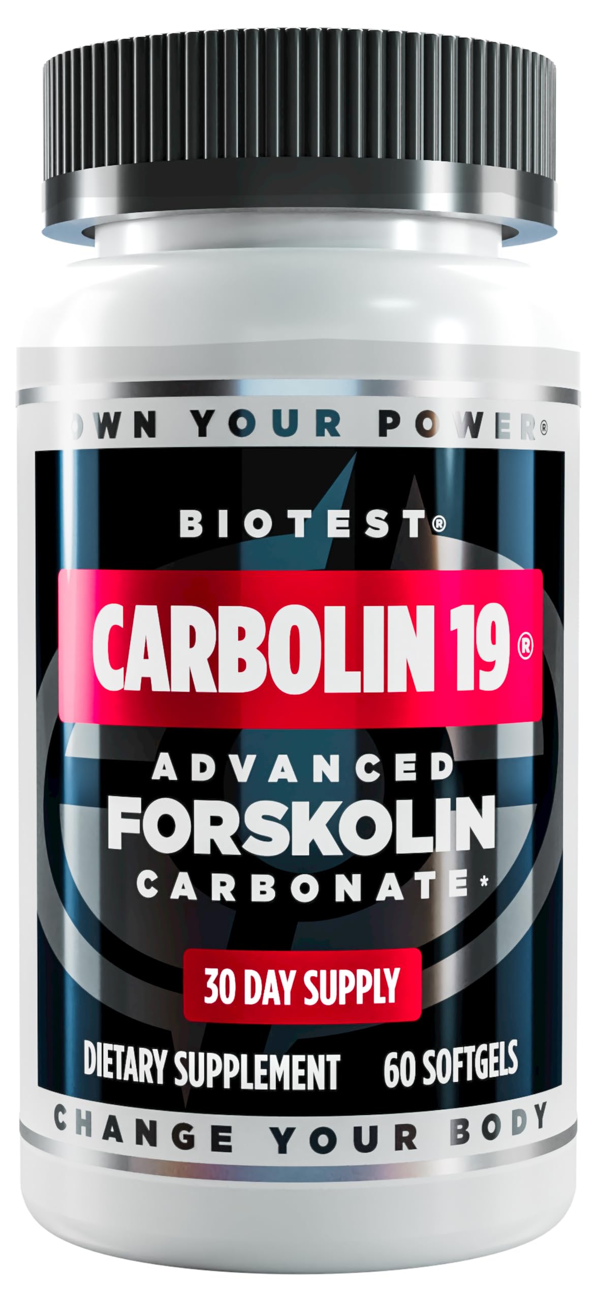 Biotest Carbolin 19 bottle front view highlights extended-action forskolin for metabolism