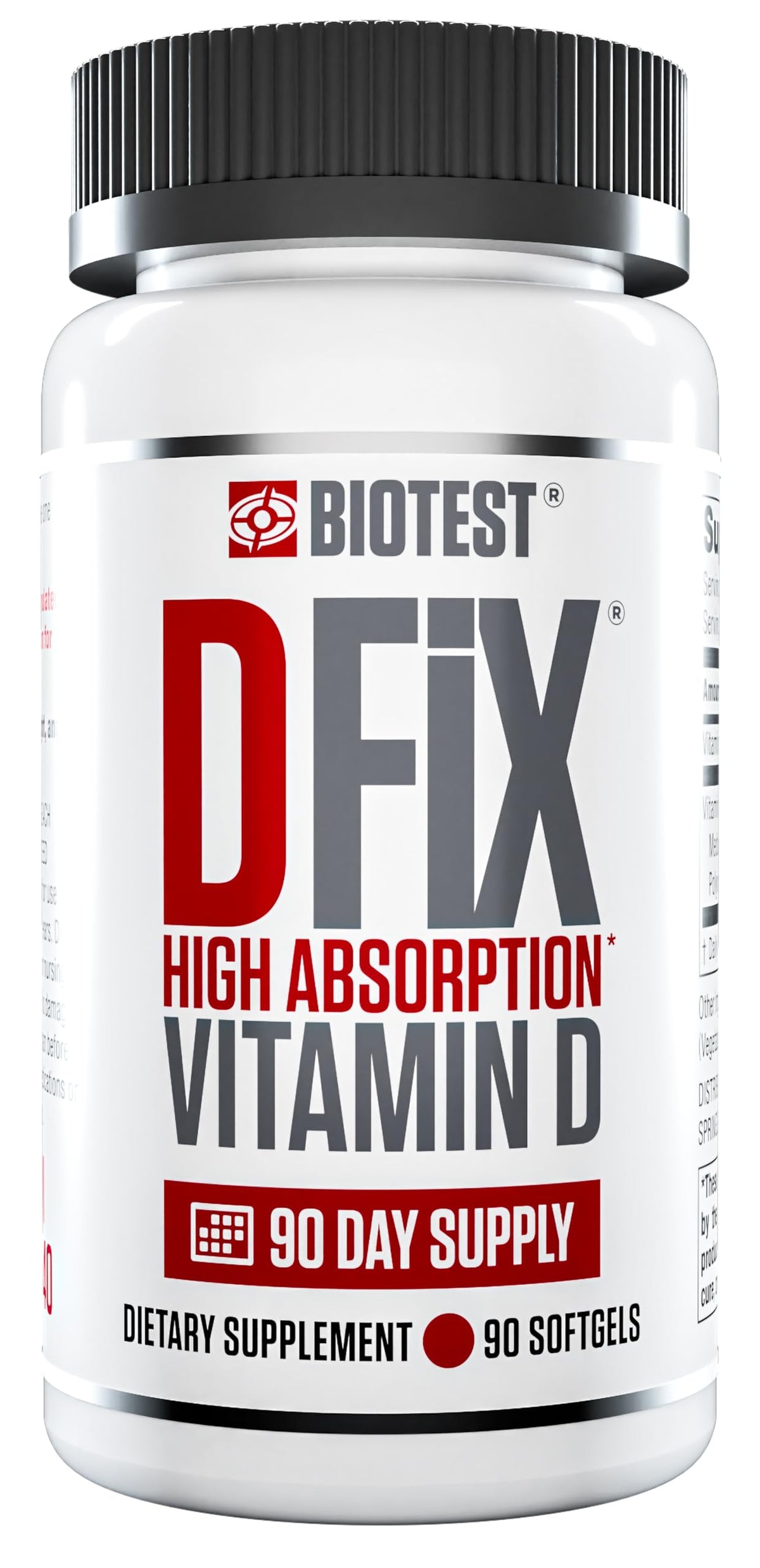 Biotest D Fix bottle-front label with 5000 IU softgels for daily immune and bone support