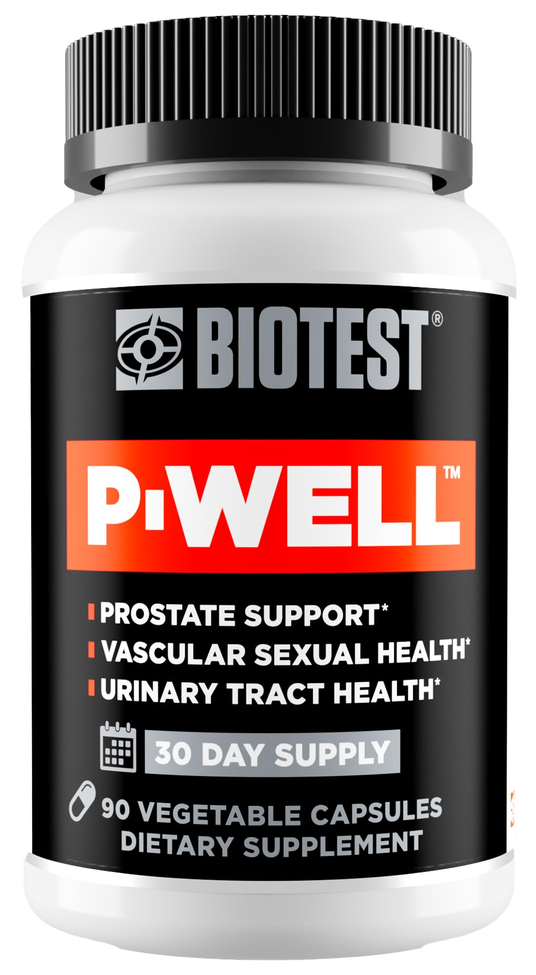 Biotest P-Well bottle closeup highlighting pomegranate punicalagins for antioxidant support