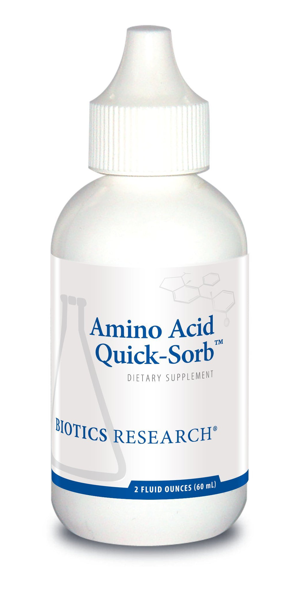 Biotics Research Amino Acid Quick Sorb liquid bottle showcases a highly absorbed formula for digestion support.