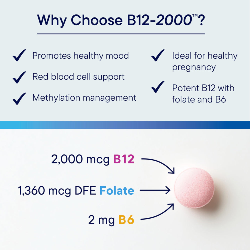 Biotics Research B12-2000 berry-flavored lozenge with fast taste release.