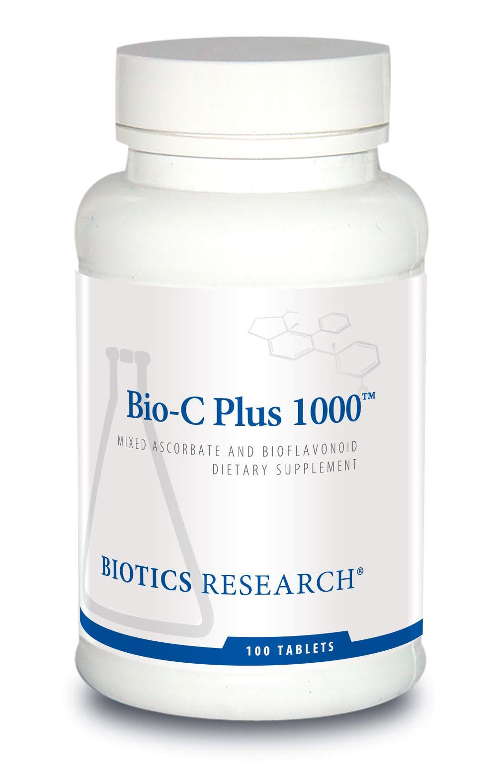 Biotics Research Bio C Plus 1000 tablet closeup highlights high-potency vitamin C for daily antioxidant support.