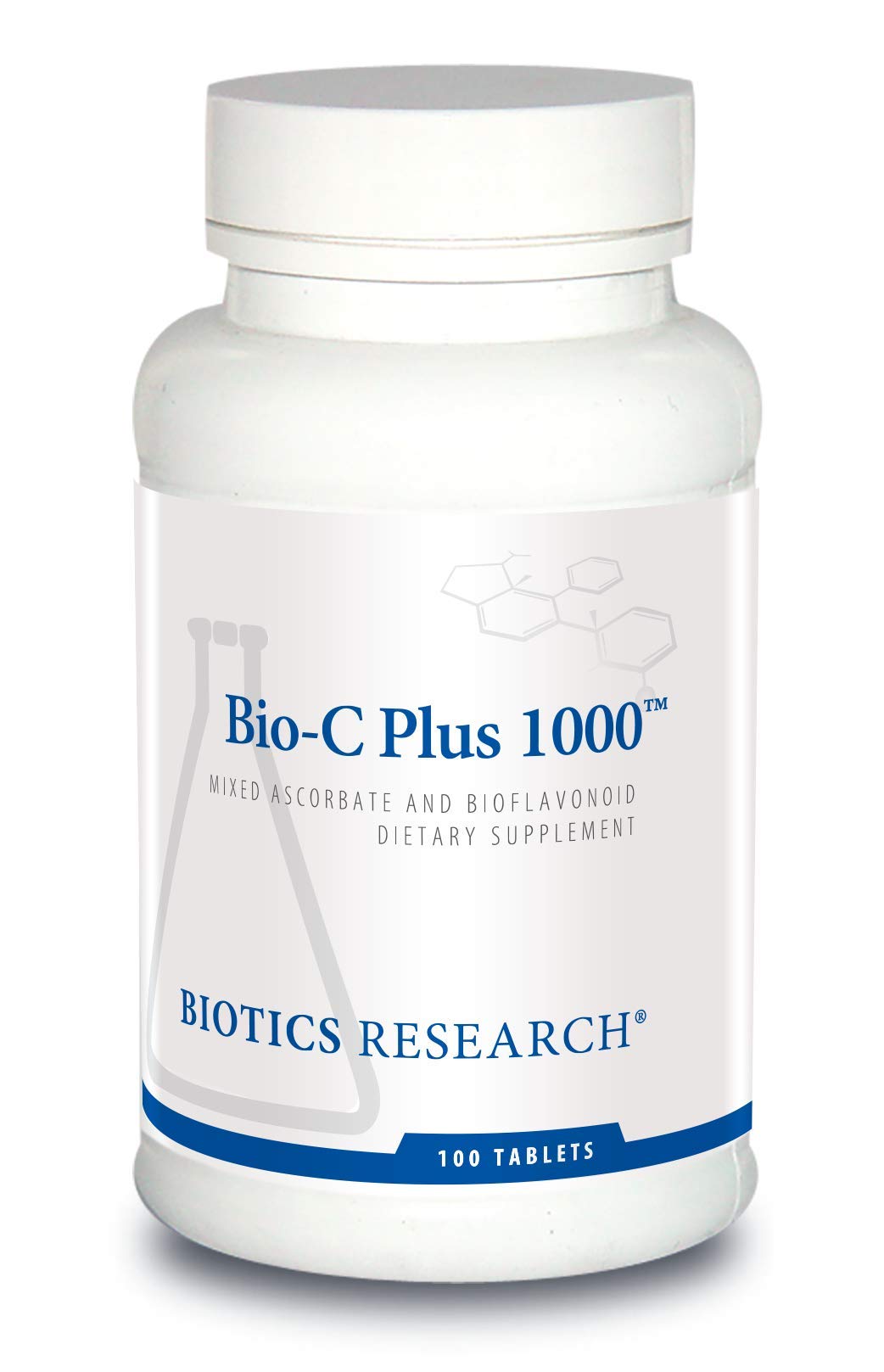 Biotics Research Bio C Plus 1000 tablet closeup highlights high-potency vitamin C for daily antioxidant support.