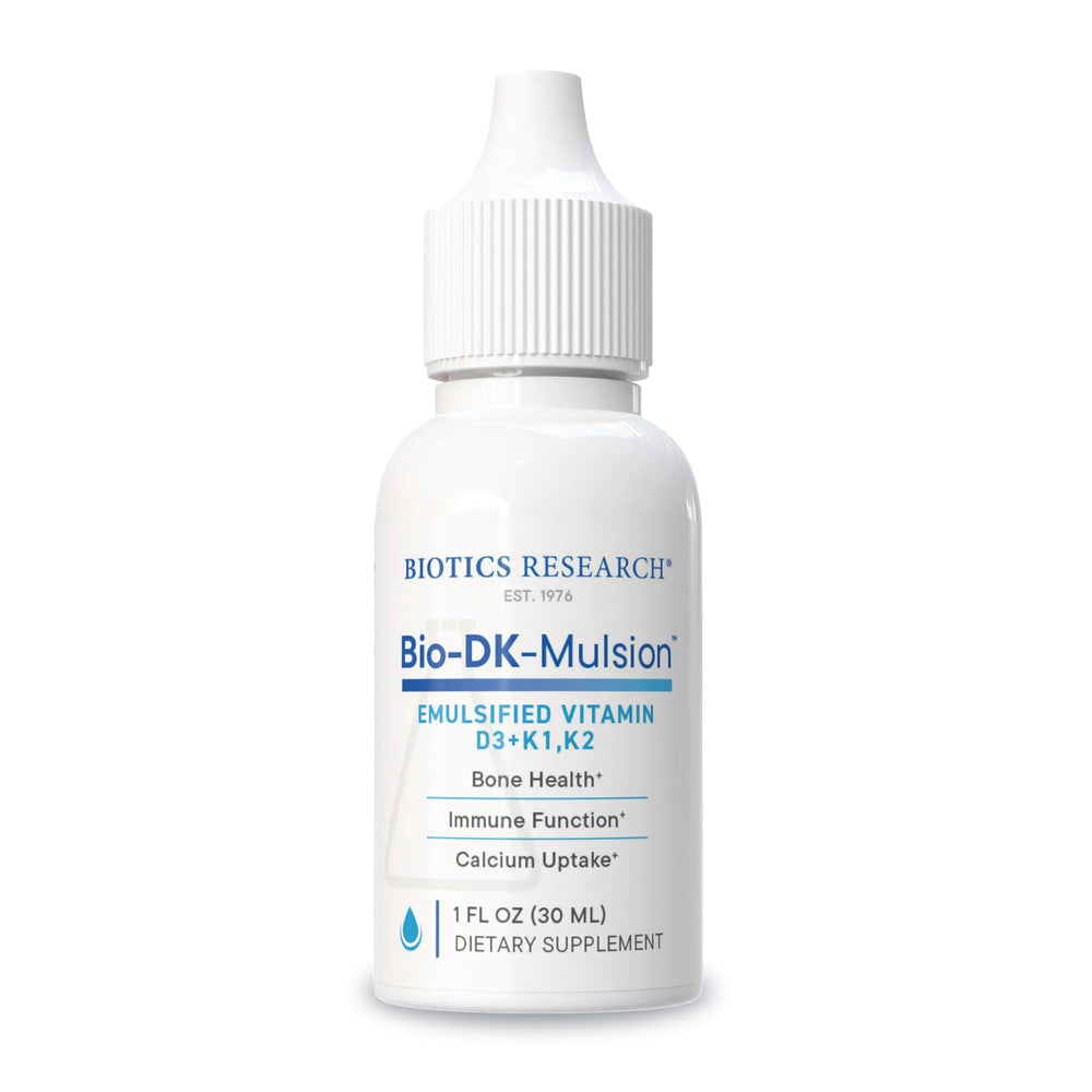Bio-DK-Mulsion bottle-front shows emulsified D3 and MK-7 for bone and heart support.
