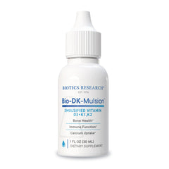 Bio-DK-Mulsion bottle-front shows emulsified D3 and MK-7 for bone and heart support.