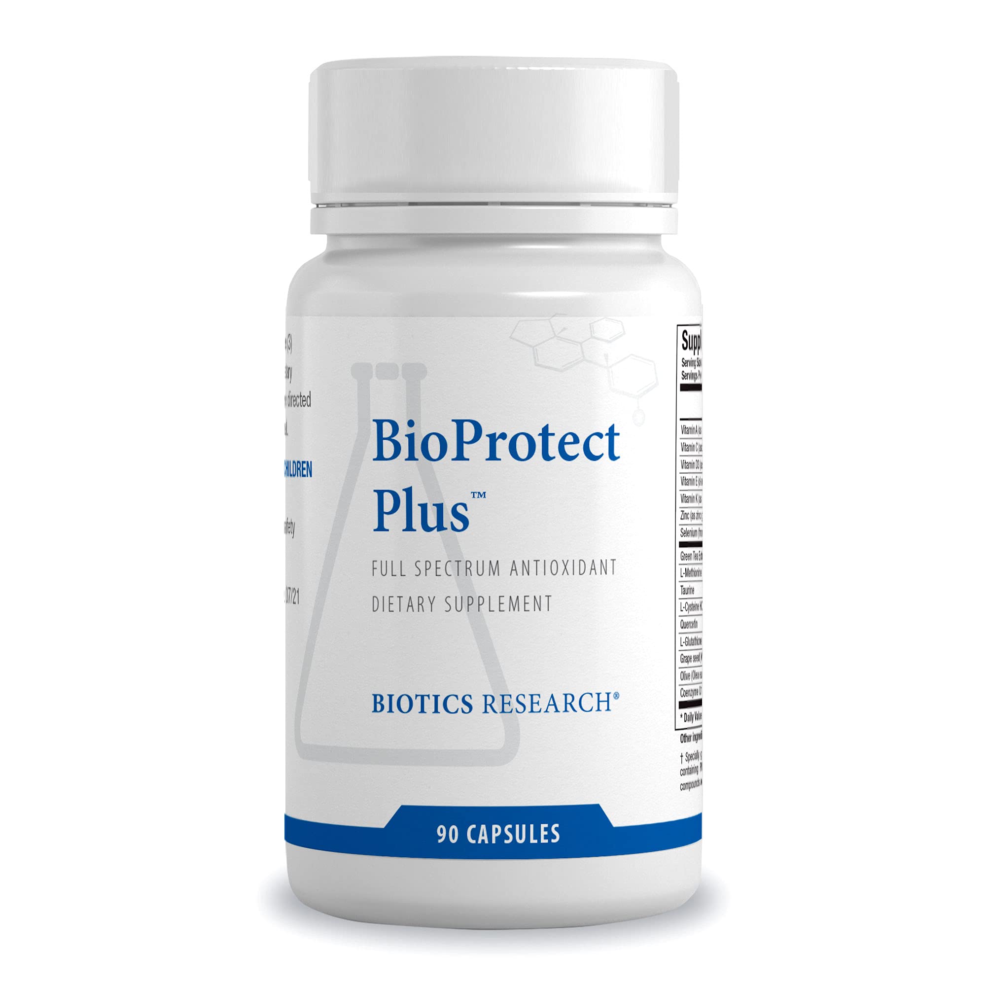 BioProtect Plus bottle on a clean surface highlighting antioxidant support from BIOTICS RESEARCH.