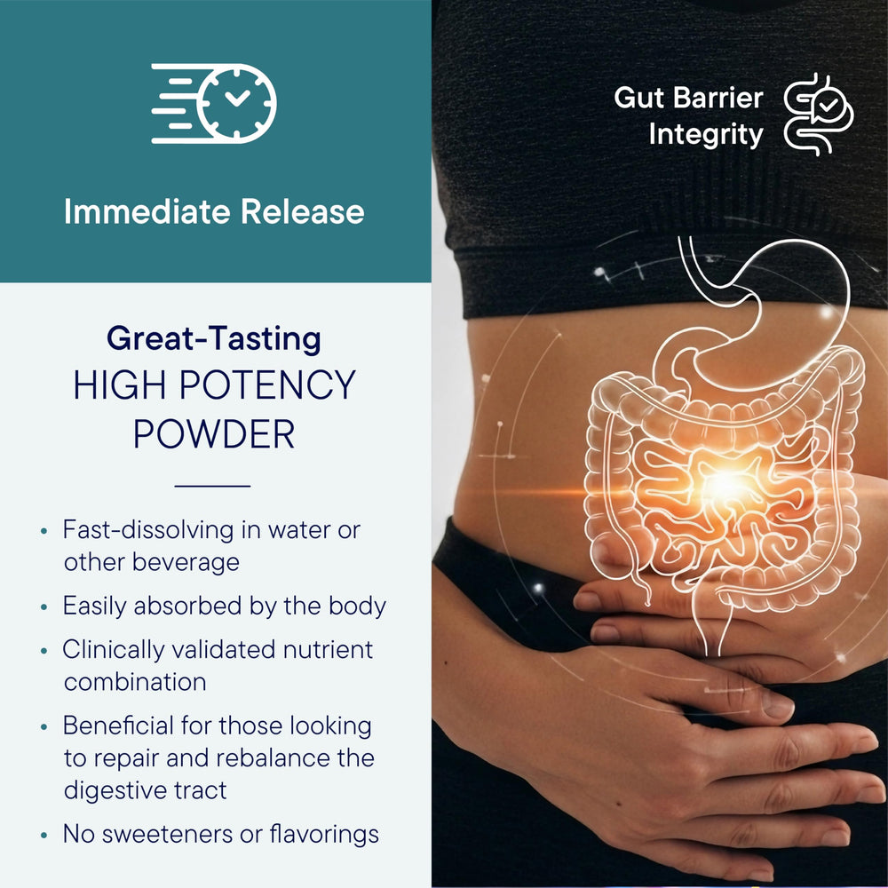 Close-up of GI Resolve label highlighting zinc carnosine and L-glutamine.