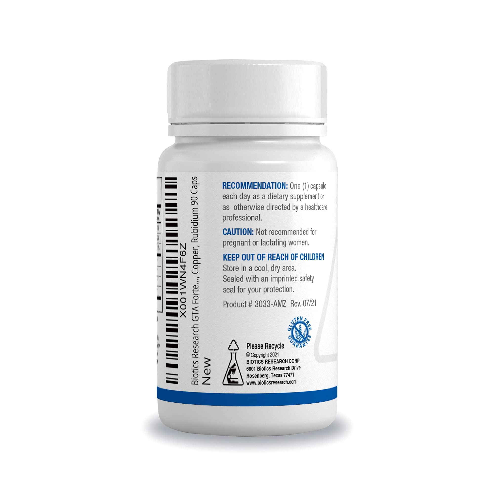 Biotics Research GTA-Forte capsules closeup featuring porcine glandular components