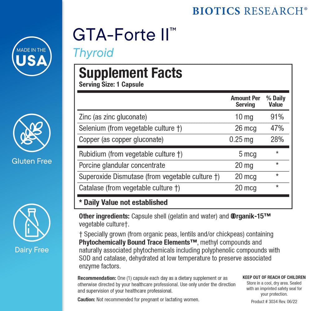 Selenium, zinc, and copper traces in GTA Forte II for essential minerals.