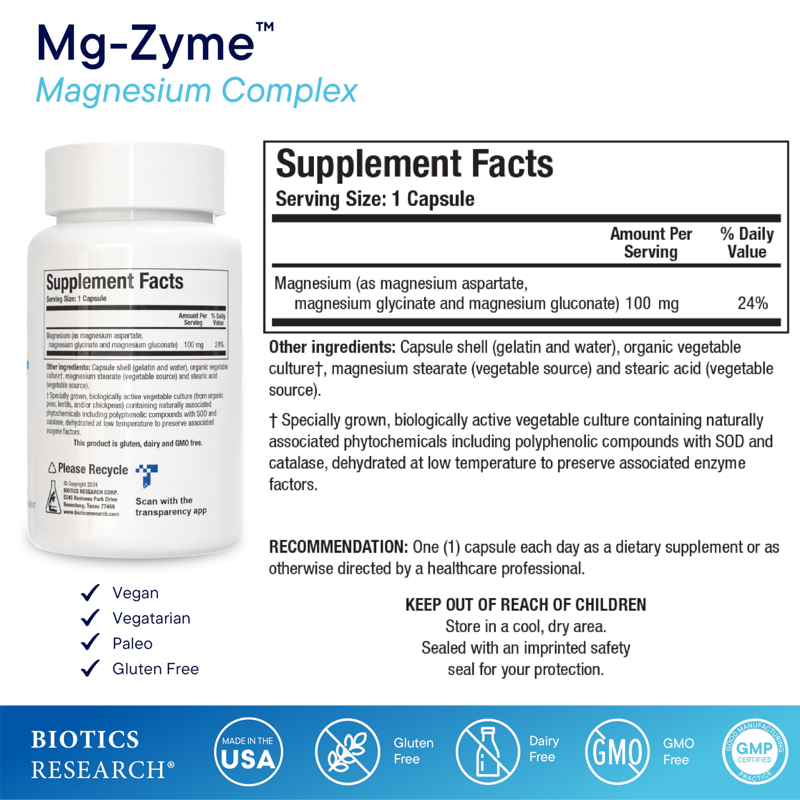 Mg-Zyme capsules closeup highlighting high-absorption chelated magnesium