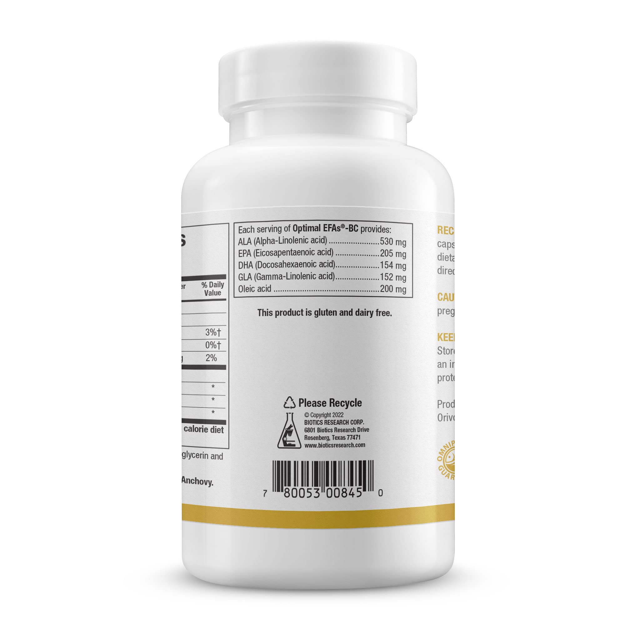 Biotics Research Optimal EFAs-BC dosage pouring from bottle for daily omega support.