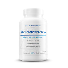 Biotics Research phosphatidylcholine softgel bottle — supports healthy brain membranes and cognitive function.