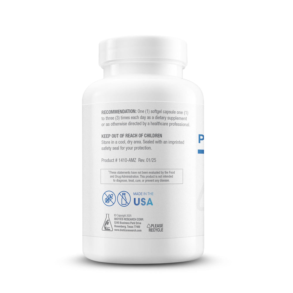 Biotics Research phosphatidylcholine softgel label — shows purity and liver support potential.