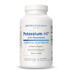 Biotics Research Potassium-HP bottle highlighting essential mineral for cardiovascular support.