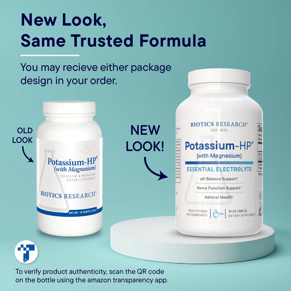 Biotics Research Potassium-HP graphic nutrition facts emphasize potassium content.