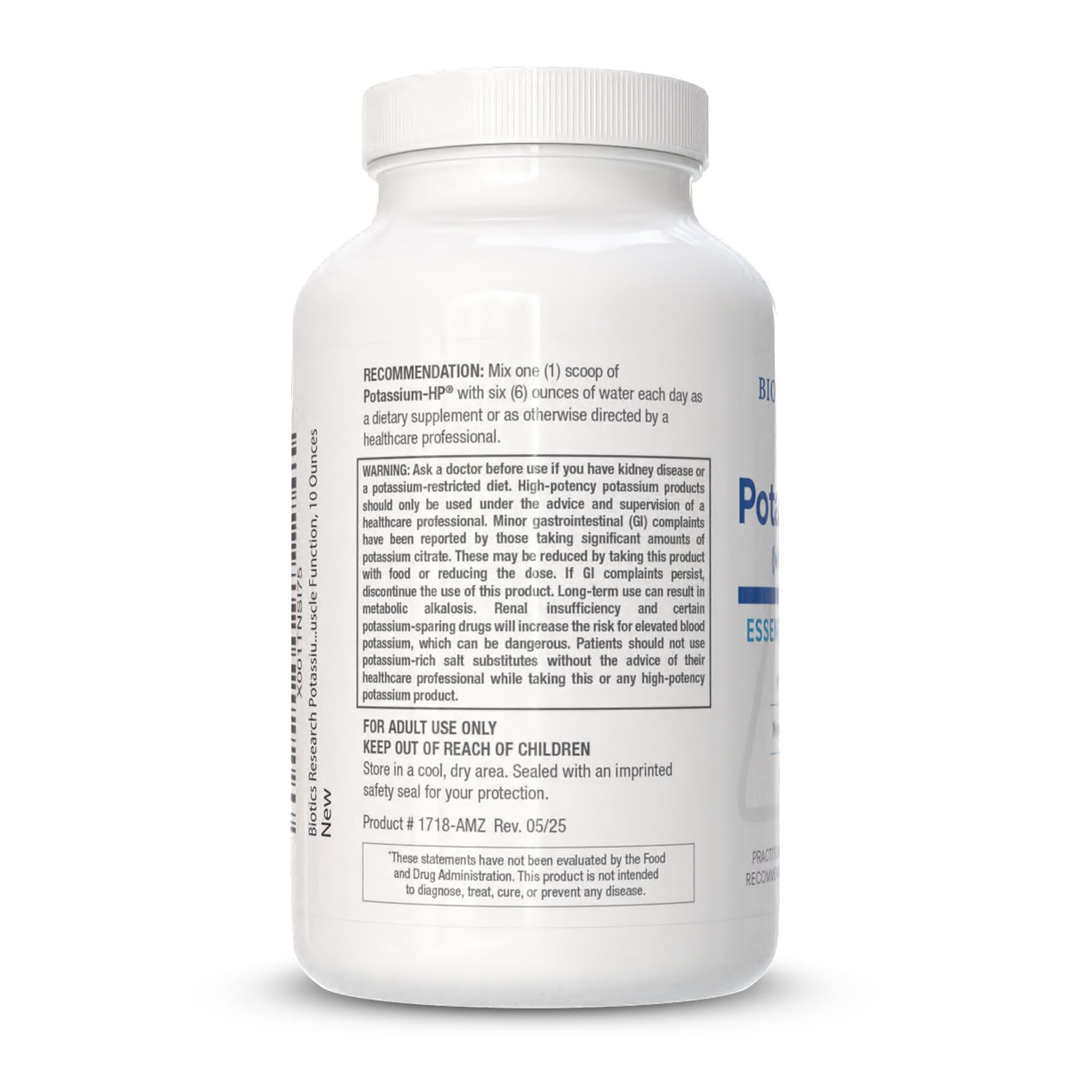 Biotics Research Potassium-HP label close-up highlighting quality and USA-made manufacturing.